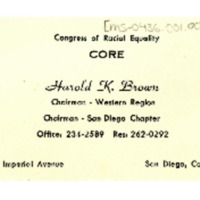 Harold Brown's Congress of Racial Equality (CORE) business card