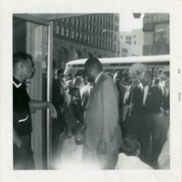View of demonstration from the Bank of America doorway, 1964