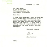 Letter from Alan Gartner to Hal Brown, February 15, 1966