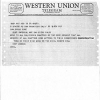 Telegram from Chet Duncan to San Diego CORE, February 11, 1964
