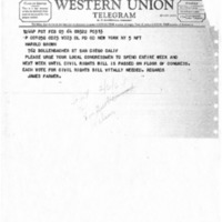 Telegram from James Farmer to Harold Brown, February 5, 1964