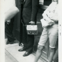 Man holding tape recorder, 1964